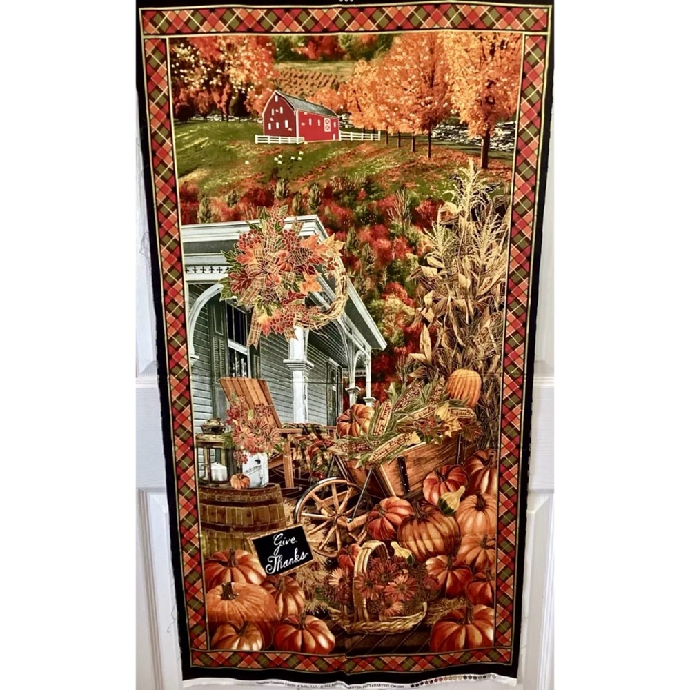 Timeless Treasures Pumpkin Harvest Thanksgiving Quilt Panel 23x43”+ (8) Squares